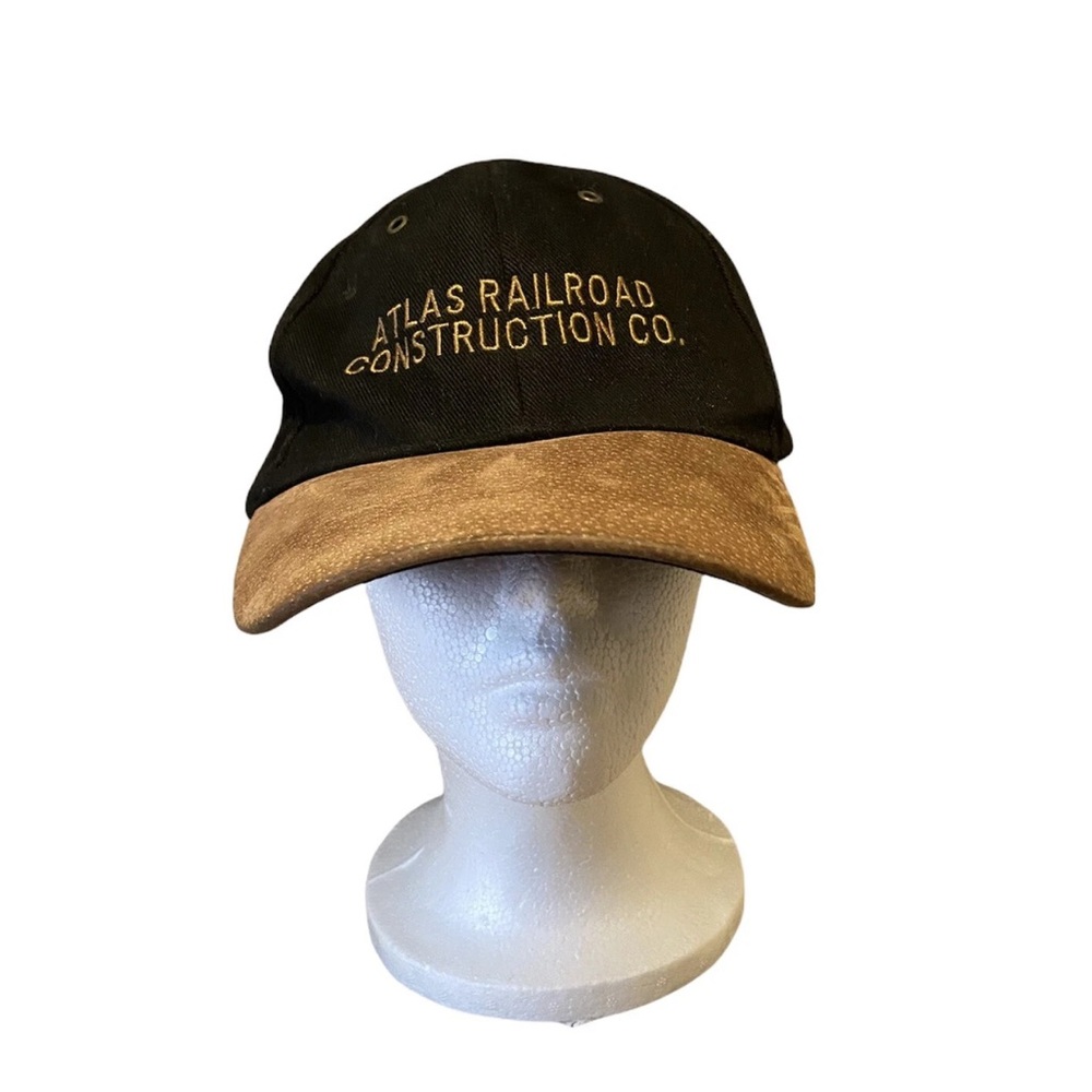Atlas Railroad Construction Co Hat Black Brown Strapback Railway Cap Vintage